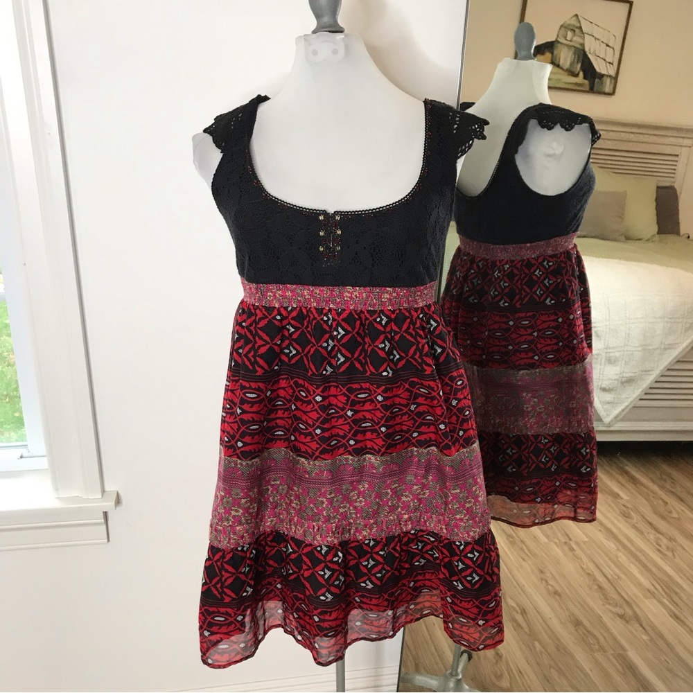 NWT Free People Crochet Lace Beaded Tiered Dress Size 12 Silk Blend New with tag